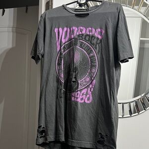 Women's Gray Distressed Graphic Voodoo Rock T-Shirt